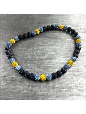 Baseball Drippy Necklace Beaded Rhinestones Yellow Light Blue Black Youth NWOT